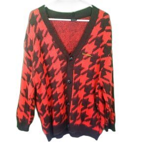 Urban Outfitters Iets Frans Red Houndstooth Button Up Soft Cardigan Size Medium
